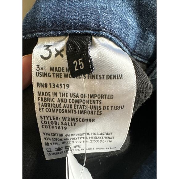 3X1 Jeans W3 Skinny Crop Jeans Raw Hem 'Sally' Wash Size 25 New with tags - Picture 5 of 7